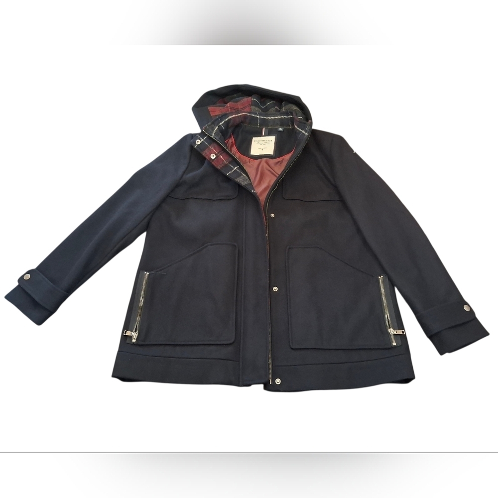 Tommy Hilfiger Stadium Coat - Full Zip Detachable Hoodie - Wool - Women Size L